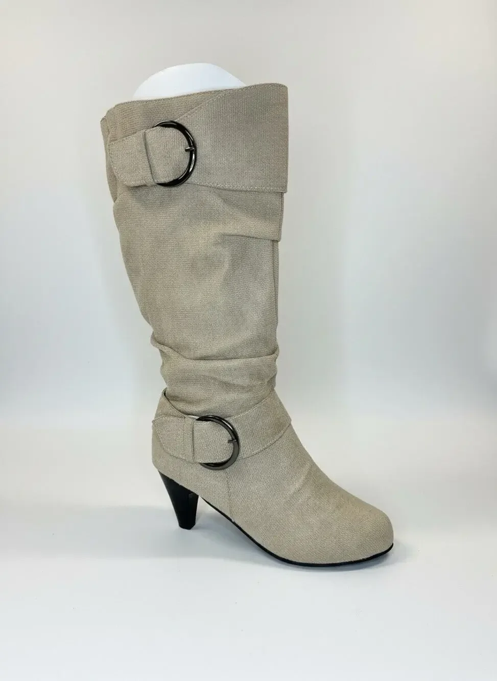 Women’s Suede Slouchy Knee High Boots Brown Buckle Kitten Heel EU 41 Fits US 8.5